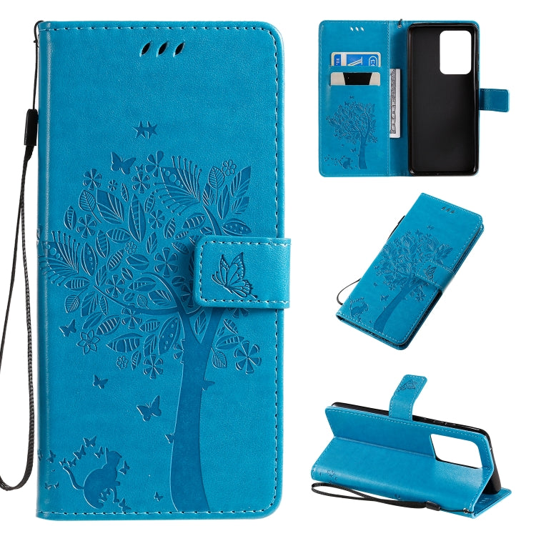 Tree & Cat Pattern Pressed Printing Horizontal Flip PU Leather Case with Holder & Card Slots & Wallet & Lanyard, For Galaxy S20+, For Galaxy S20 Ultra