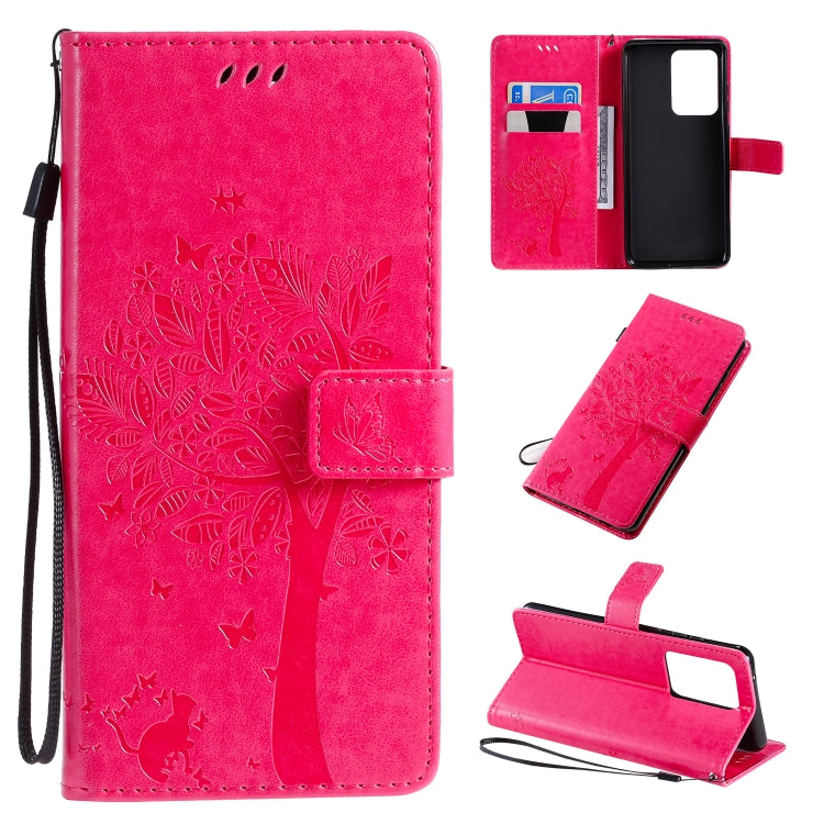 Tree & Cat Pattern Pressed Printing Horizontal Flip PU Leather Case with Holder & Card Slots & Wallet & Lanyard, For Galaxy S20+, For Galaxy S20 Ultra