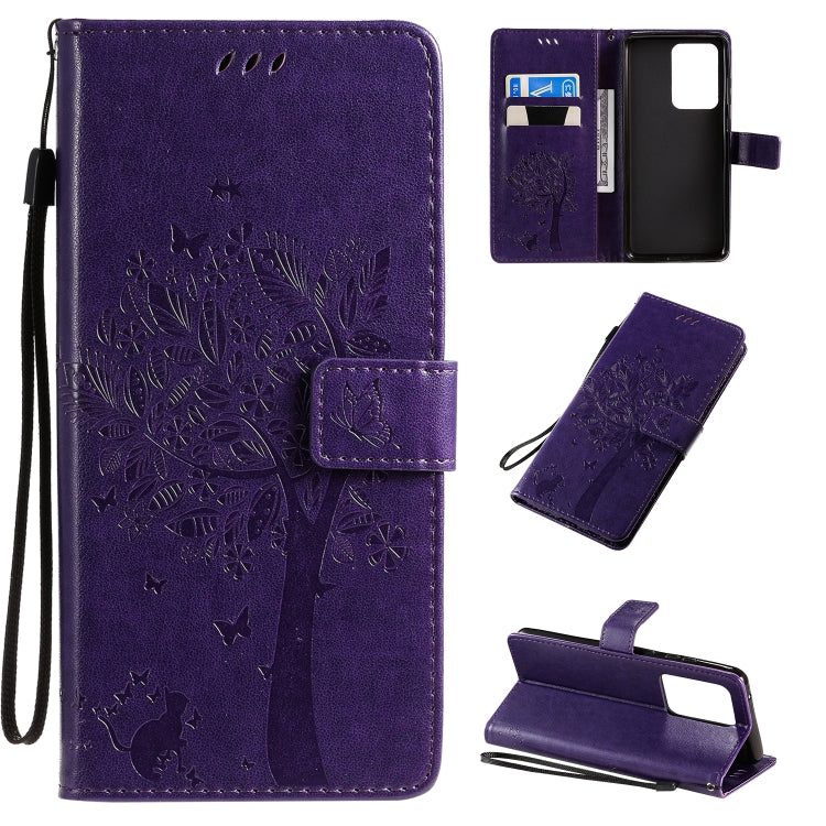 Tree & Cat Pattern Pressed Printing Horizontal Flip PU Leather Case with Holder & Card Slots & Wallet & Lanyard, For Galaxy S20+, For Galaxy S20 Ultra