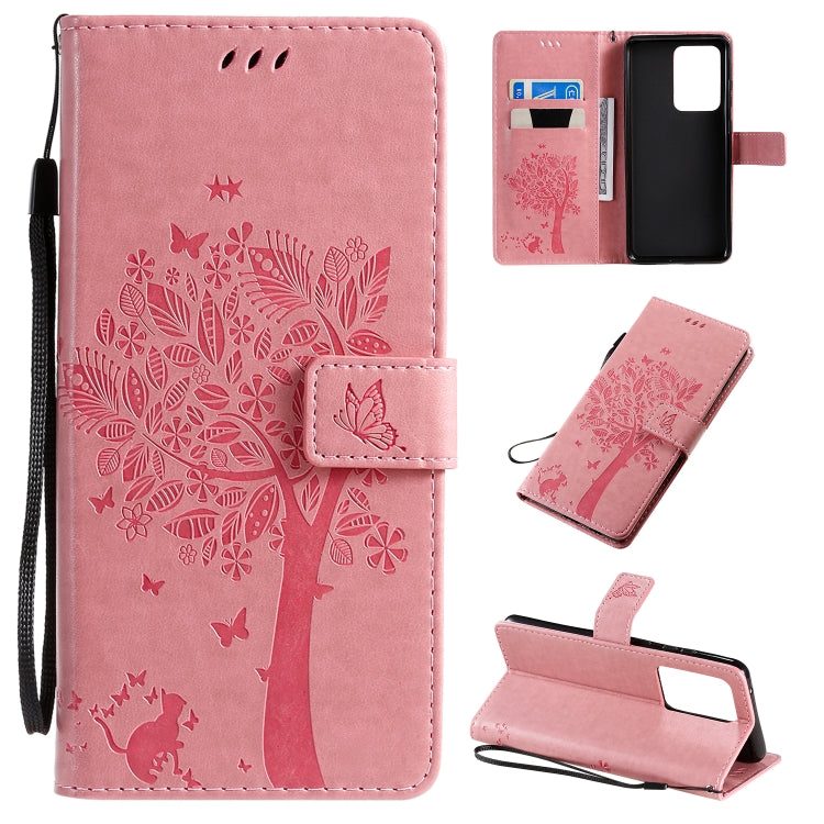 Tree & Cat Pattern Pressed Printing Horizontal Flip PU Leather Case with Holder & Card Slots & Wallet & Lanyard, For Galaxy S20+, For Galaxy S20 Ultra