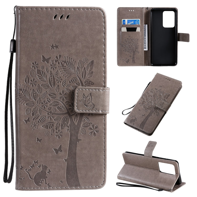 Tree & Cat Pattern Pressed Printing Horizontal Flip PU Leather Case with Holder & Card Slots & Wallet & Lanyard, For Galaxy S20+, For Galaxy S20 Ultra