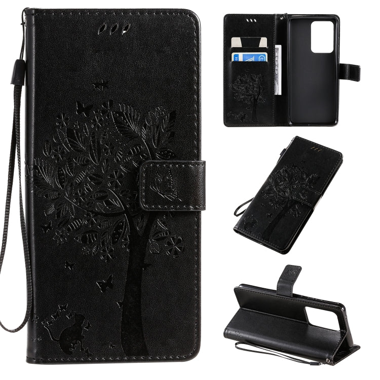 Tree & Cat Pattern Pressed Printing Horizontal Flip PU Leather Case with Holder & Card Slots & Wallet & Lanyard, For Galaxy S20+, For Galaxy S20 Ultra
