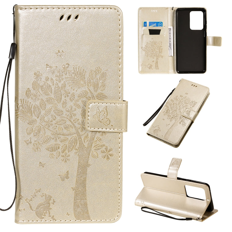 Tree & Cat Pattern Pressed Printing Horizontal Flip PU Leather Case with Holder & Card Slots & Wallet & Lanyard, For Galaxy S20+, For Galaxy S20 Ultra
