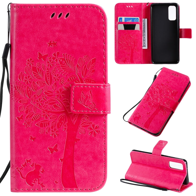 Tree & Cat Pattern Pressed Printing Horizontal Flip PU Leather Case with Holder & Card Slots & Wallet & Lanyard, For Galaxy S20