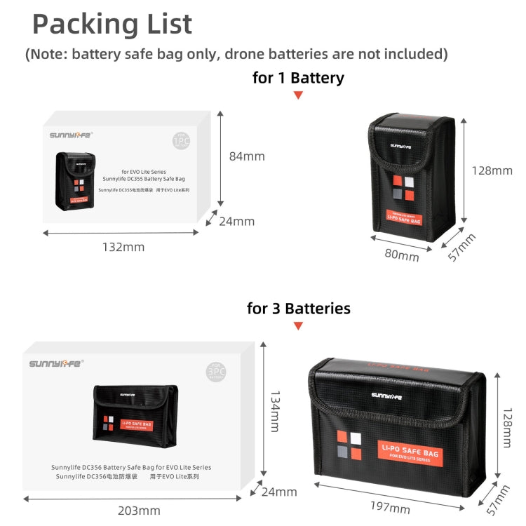 Sunnylife EVO-DC356 3 in 1 Battery Explosion-proof Bag for EVO Lite, EVO-DC356