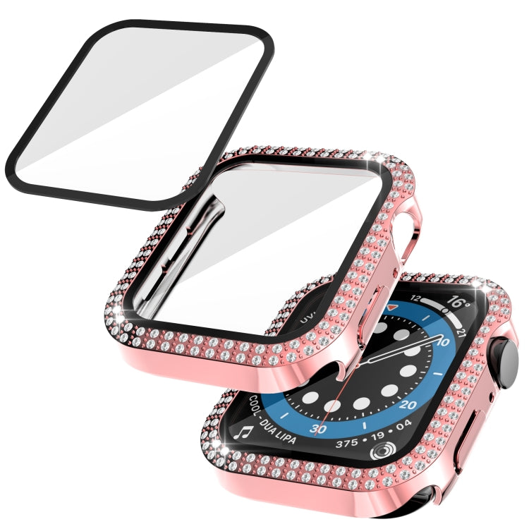 Double-Row Diamond PC+Tempered Glass Watch Case For Apple Watch Series, 6&SE&5&4 40mm, 6&SE&5&4 44mm, 6&SE&5&4 40mm / 3&2&1 38mm