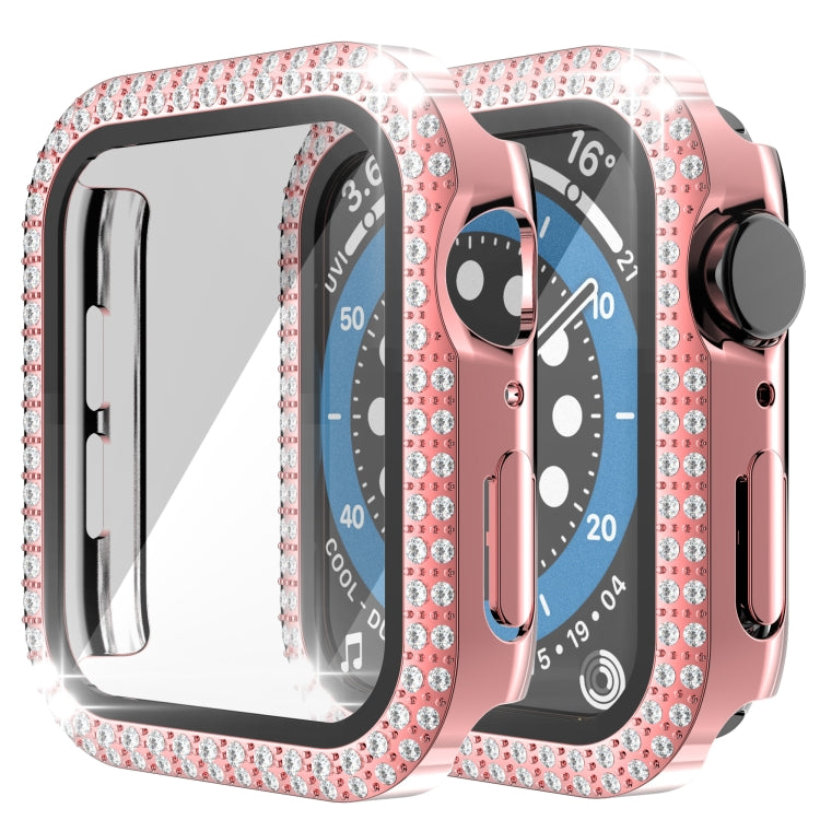 Double-Row Diamond PC+Tempered Glass Watch Case For Apple Watch Series, 6&SE&5&4 40mm, 6&SE&5&4 44mm, 6&SE&5&4 40mm / 3&2&1 38mm