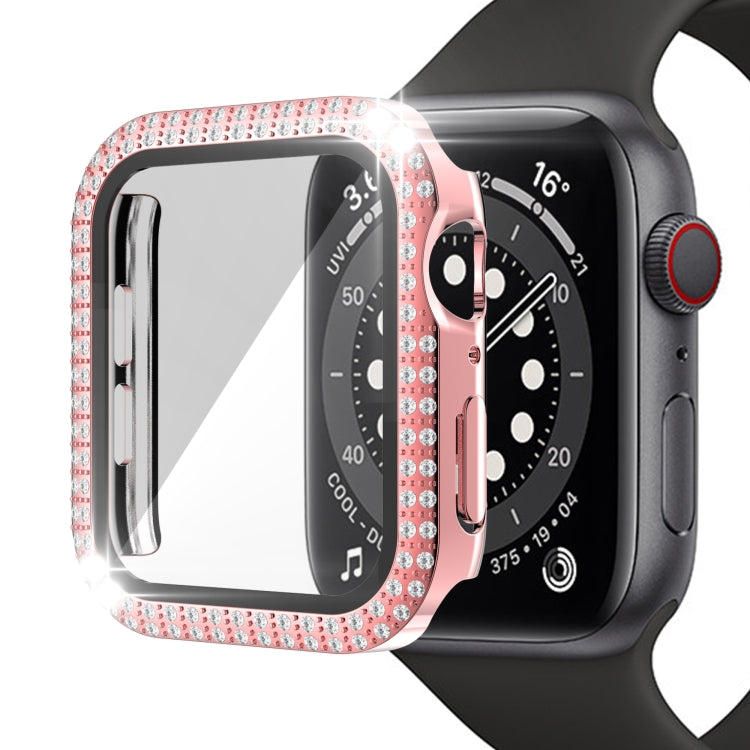 Double-Row Diamond PC+Tempered Glass Watch Case For Apple Watch Series, 6&SE&5&4 40mm, 6&SE&5&4 44mm, 6&SE&5&4 40mm / 3&2&1 38mm