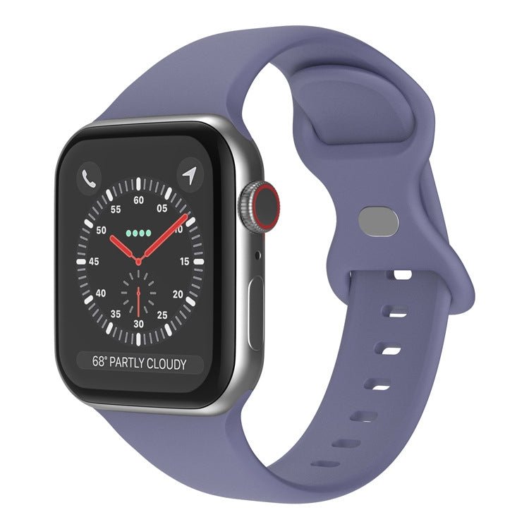 Butterfly Buckle Silicone Watchband, Size: S For Apple Watch Series, 7 45mm / 6&SE&5&4 44mm / 3&2&1 42mm