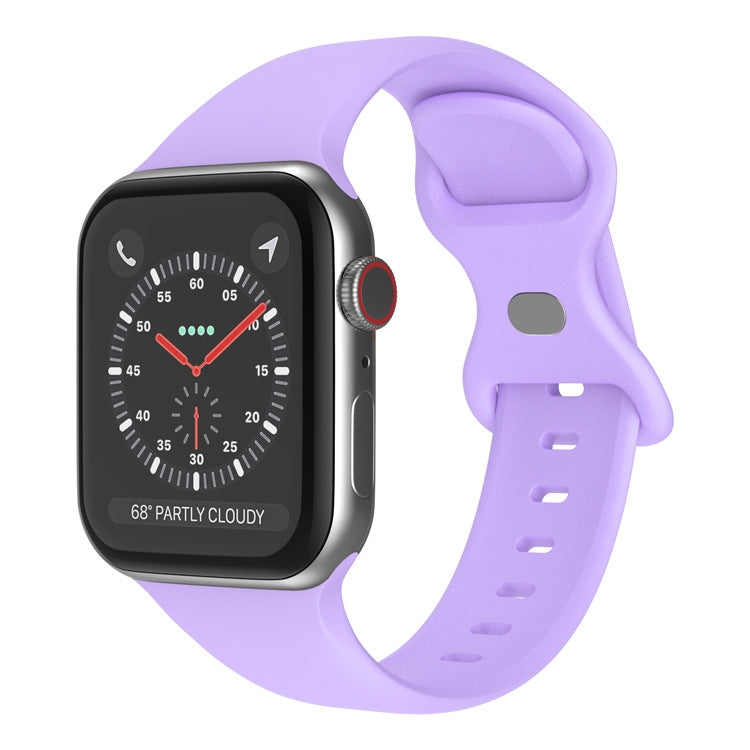 Butterfly Buckle Silicone Watchband, Size: S For Apple Watch Series, 7 45mm / 6&SE&5&4 44mm / 3&2&1 42mm