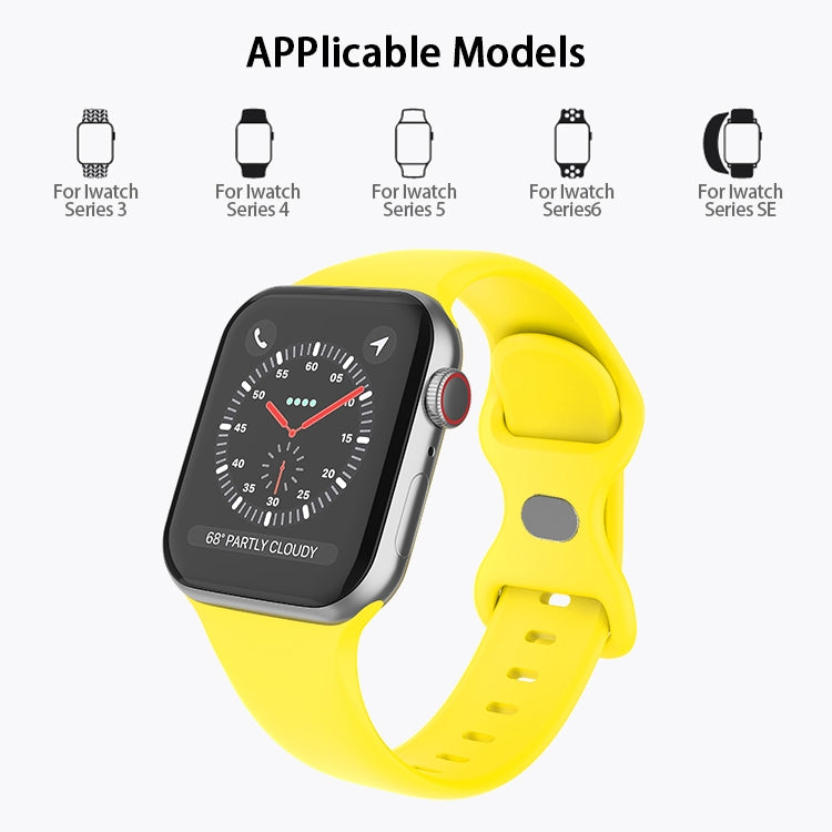 Butterfly Buckle Silicone Watchband, Size: S For Apple Watch Series, 7 45mm / 6&SE&5&4 44mm / 3&2&1 42mm