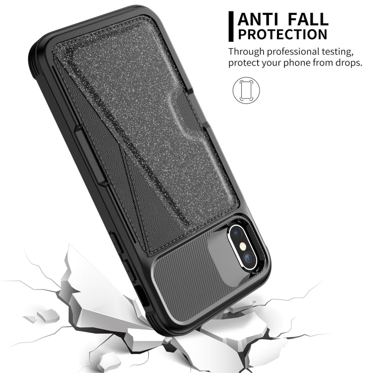 Glitter Magnetic Card Bag Leather Case, For iPhone X / XS, For iPhone XR, For iPhone XS Max, For iPhone SE 2022 / SE 2020 / 7 / 8, For iPhone 8 Plus / 7 Plus / 6 Plus