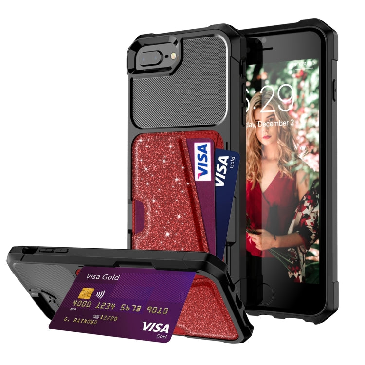 Glitter Magnetic Card Bag Leather Case, For iPhone X / XS, For iPhone XR, For iPhone XS Max, For iPhone SE 2022 / SE 2020 / 7 / 8, For iPhone 8 Plus / 7 Plus / 6 Plus