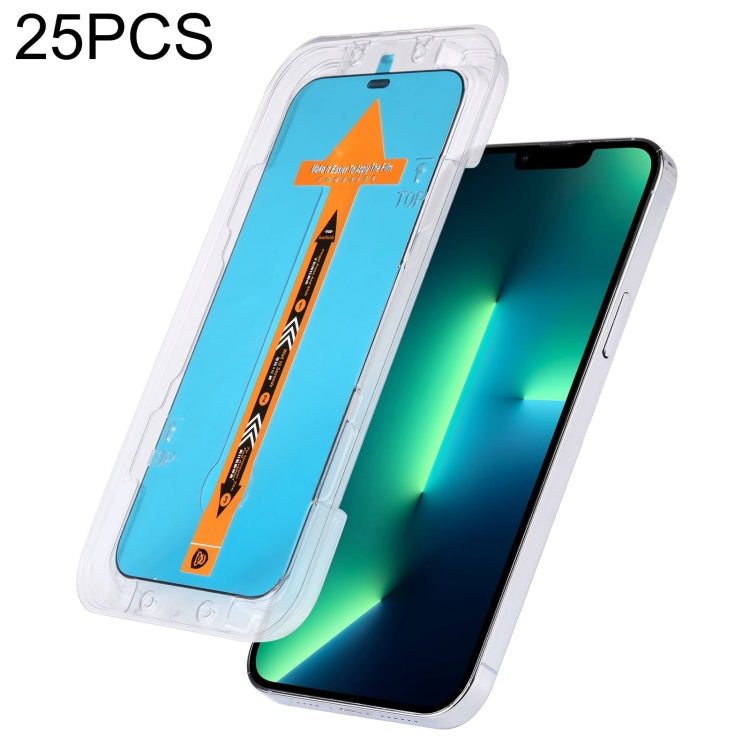 For iPhone 16e / 13 / 13 Pro 25pcs Fast Attach Dust-proof Anti-static Tempered Glass Film, For iPhone 13 mini (25PCS), For iPhone 16e / 13 / 13 Pro (25PCS), For iPhone 13 Pro Max (25PCS), For iPhone 12 mini(25PCS), For iPhone 12 / 12 Pro(25PCS)��������...