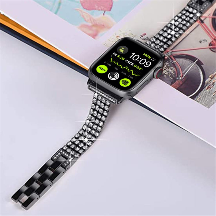 Four-row Diamond-set Metal Watchband For Apple Watch Series, 7 41mm / 6&SE&5&4 40mm / 3&2&1 38mm, 7 45mm / 6&SE&5&4 44mm / 3&2&1 42mm