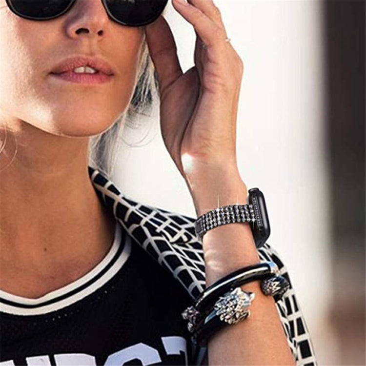 Four-row Diamond-set Metal Watchband For Apple Watch Series, 7 41mm / 6&SE&5&4 40mm / 3&2&1 38mm, 7 45mm / 6&SE&5&4 44mm / 3&2&1 42mm