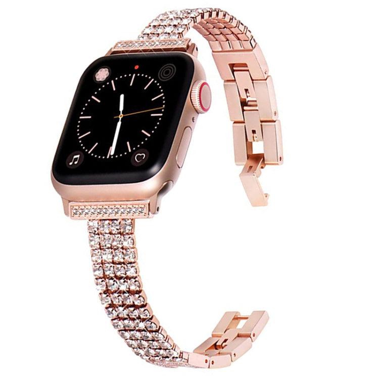 Four-row Diamond-set Metal Watchband For Apple Watch Series, 7 41mm / 6&SE&5&4 40mm / 3&2&1 38mm, 7 45mm / 6&SE&5&4 44mm / 3&2&1 42mm