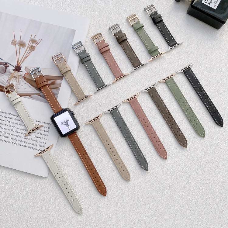 Plain Leather Watchband For Apple Watch Series, 7 41mm / 6&SE&5&4 40mm / 3&2&1 38mm, 7 45mm / 6&SE&5&4 44mm / 3&2&1 42mm