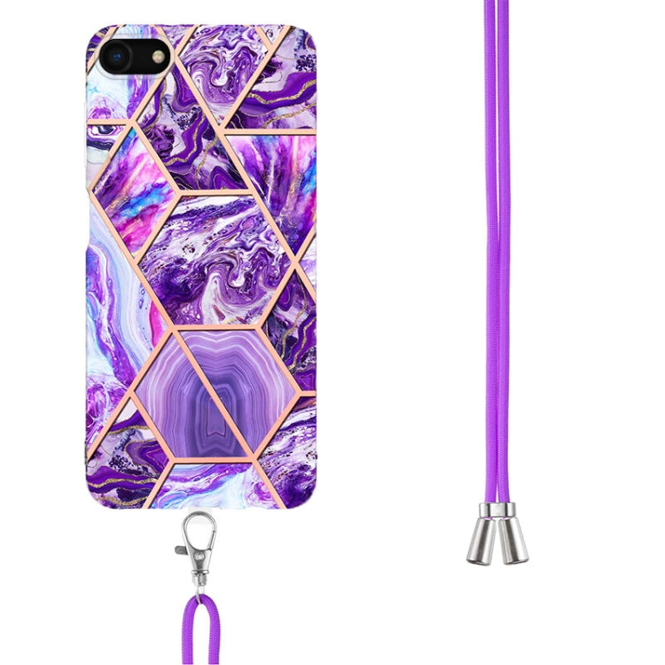 Electroplating Splicing Marble TPU Phone Case with Lanyard, For iPhone SE 2022 / SE 2020 / 8 / 7