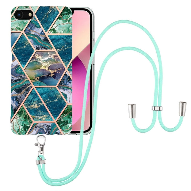 Electroplating Splicing Marble TPU Phone Case with Lanyard, For iPhone SE 2022 / SE 2020 / 8 / 7
