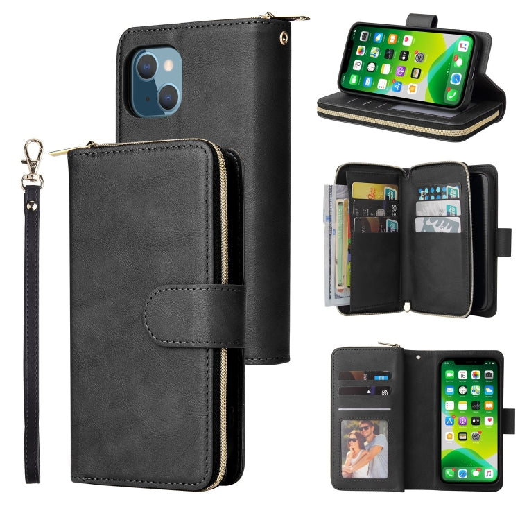 9 Card Slots Zipper Wallet Bag Leather Phone Case