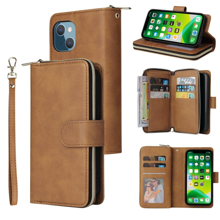 9 Card Slots Zipper Wallet Bag Leather Phone Case