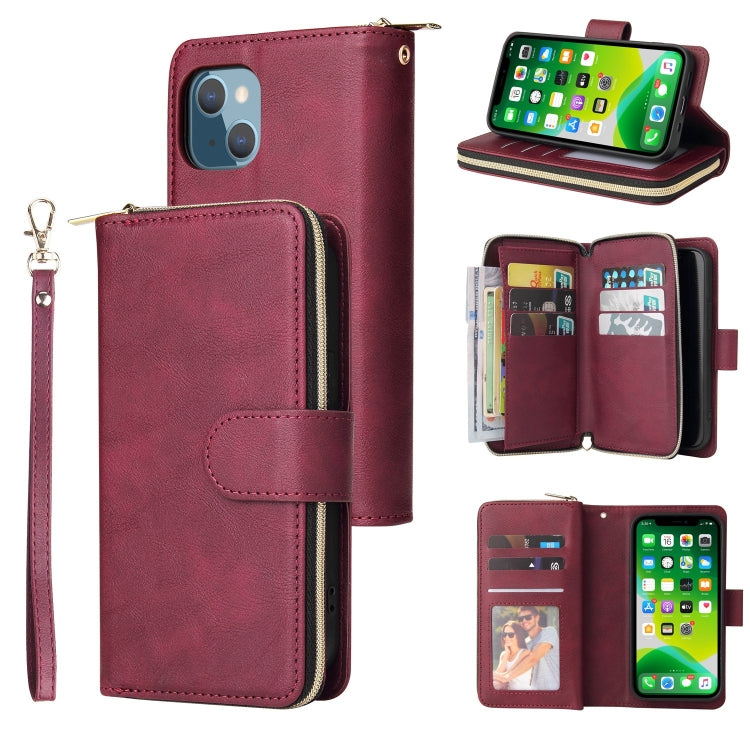 9 Card Slots Zipper Wallet Bag Leather Phone Case