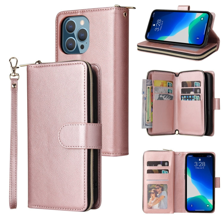 9 Card Slots Zipper Wallet Bag Leather Phone Case