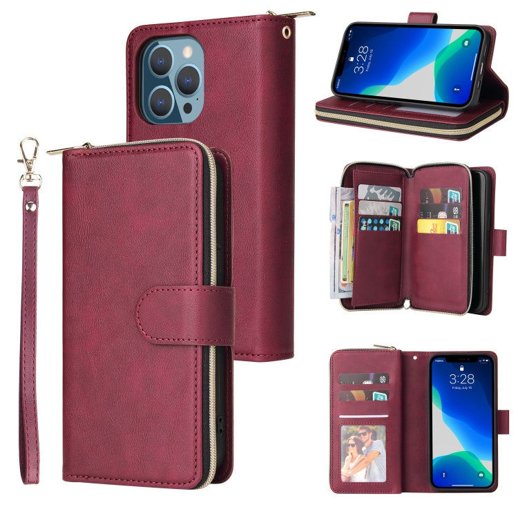 9 Card Slots Zipper Wallet Bag Leather Phone Case
