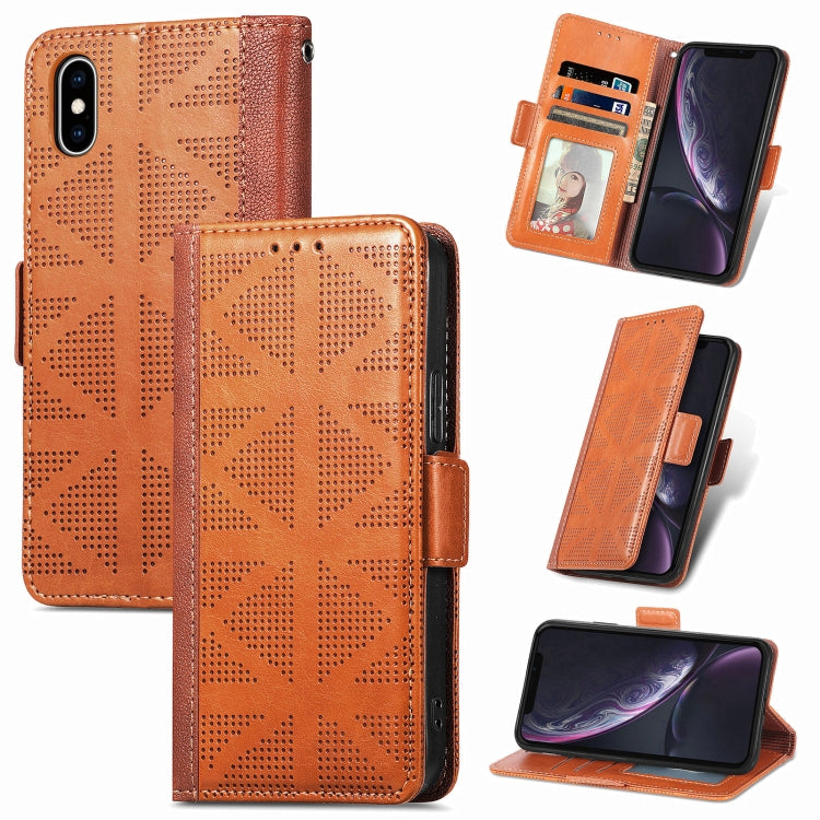 Grid Leather Flip Phone Case, For iPhone XS Max, For iPhone XS / X, For iPhone XR, For iPhone SE 2022 / SE 2020 / 8 / 7