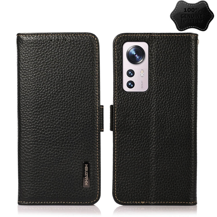 KHAZNEH Side-Magnetic Litchi Genuine Leather RFID Phone Case