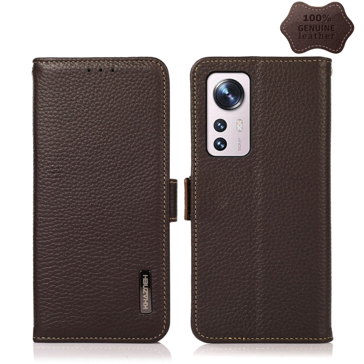 KHAZNEH Side-Magnetic Litchi Genuine Leather RFID Phone Case