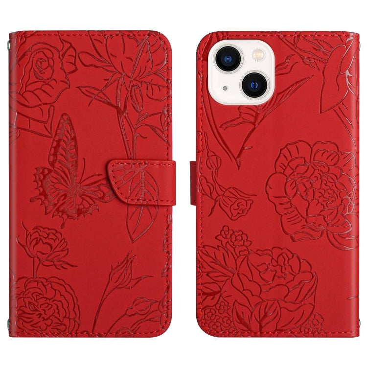 Skin Feel Butterfly Peony Embossed Leather Phone Case