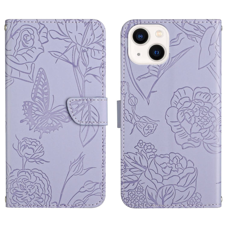 Skin Feel Butterfly Peony Embossed Leather Phone Case