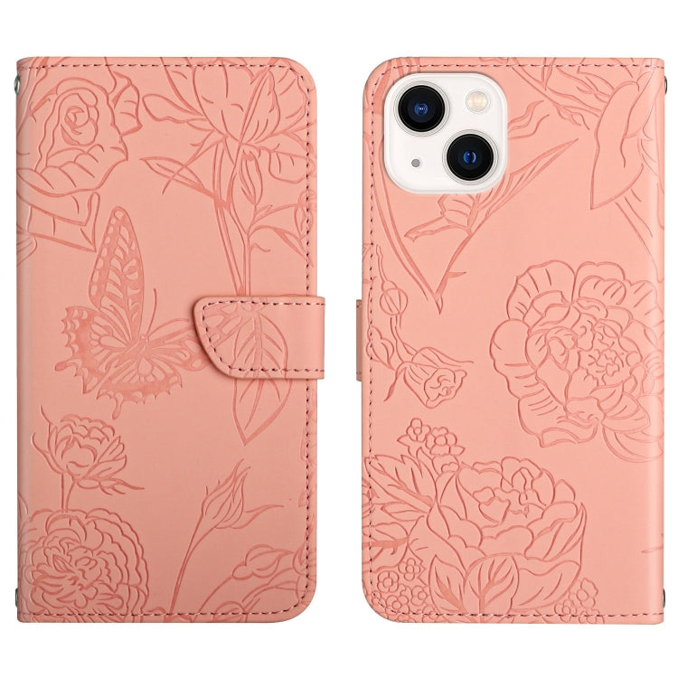 Skin Feel Butterfly Peony Embossed Leather Phone Case