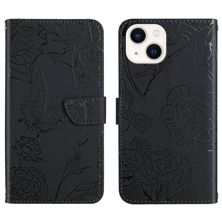 Skin Feel Butterfly Peony Embossed Leather Phone Case