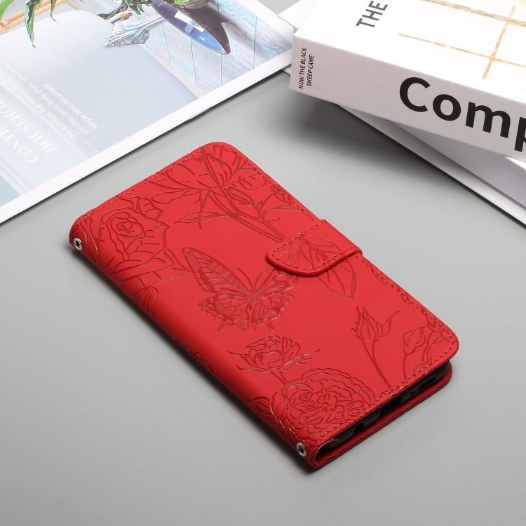 Skin Feel Butterfly Peony Embossed Leather Phone Case