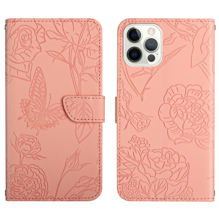 Skin Feel Butterfly Peony Embossed Leather Phone Case