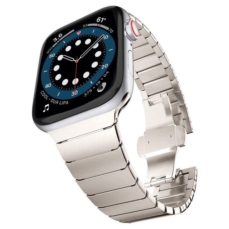 One-bead Steel Butterfly Buckle Watch Band For Apple Watch Series, For Apple Watch Series 8&7 41mm, For Apple Watch Ultra 49mm / Series 8&7 45mm, 7 41mm / 6&SE&5&4 40mm / 3&2&1 38mm, 7 45mm / 6&SE&5&4 44mm / 3&2&1 42mm