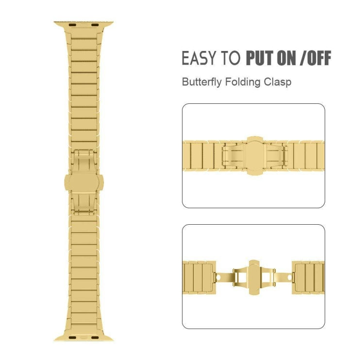 One-bead Steel Butterfly Buckle Watch Band For Apple Watch Series, For Apple Watch Series 8&7 41mm, For Apple Watch Ultra 49mm / Series 8&7 45mm, 7 41mm / 6&SE&5&4 40mm / 3&2&1 38mm, 7 45mm / 6&SE&5&4 44mm / 3&2&1 42mm