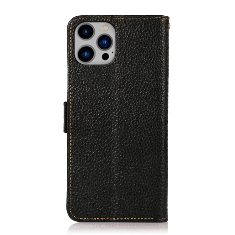 KHAZNEH Side-Magnetic Litchi Genuine Leather RFID Phone Case