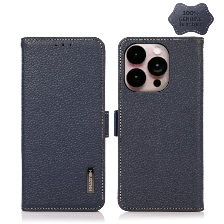 KHAZNEH Side-Magnetic Litchi Genuine Leather RFID Phone Case