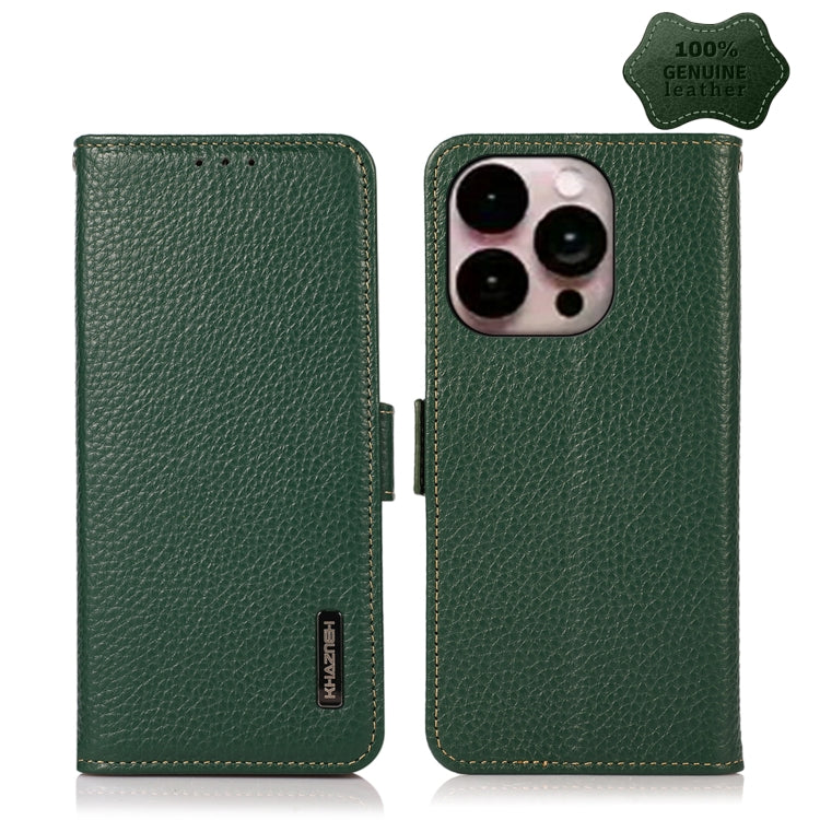 KHAZNEH Side-Magnetic Litchi Genuine Leather RFID Phone Case