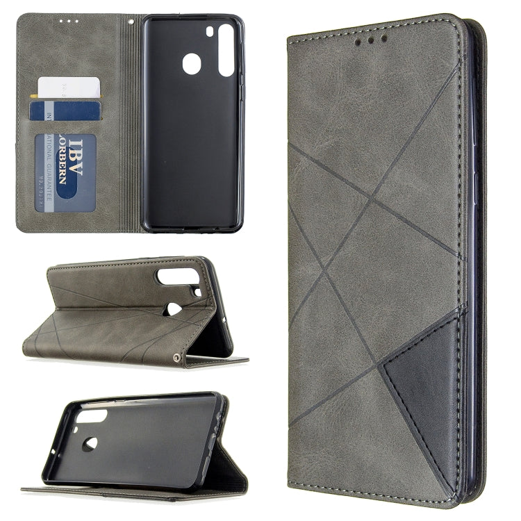 Rhombus Texture Horizontal Flip Magnetic Leather Case with Holder & Card Slots & Wallet, For Galaxy A01, For Galaxy A21