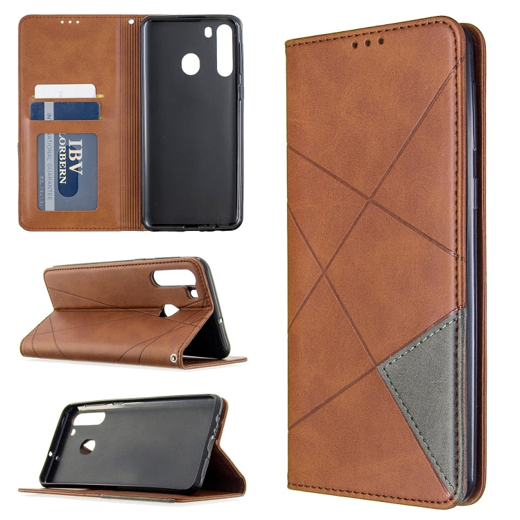 Rhombus Texture Horizontal Flip Magnetic Leather Case with Holder & Card Slots & Wallet, For Galaxy A01, For Galaxy A21