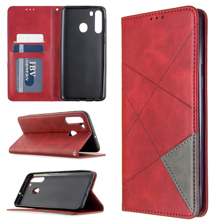 Rhombus Texture Horizontal Flip Magnetic Leather Case with Holder & Card Slots & Wallet, For Galaxy A01, For Galaxy A21