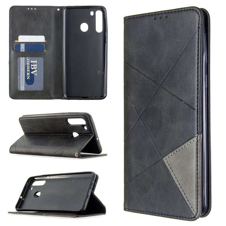 Rhombus Texture Horizontal Flip Magnetic Leather Case with Holder & Card Slots & Wallet, For Galaxy A01, For Galaxy A21