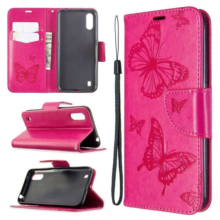Two Butterflies Embossing Pattern Horizontal Flip Leather Case with Holder & Card Slot & Wallet & Lanyard, For Galaxy A01, For Galaxy A21