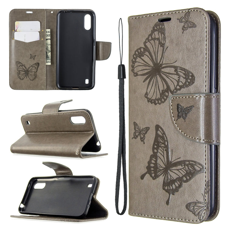 Two Butterflies Embossing Pattern Horizontal Flip Leather Case with Holder & Card Slot & Wallet & Lanyard, For Galaxy A01, For Galaxy A21