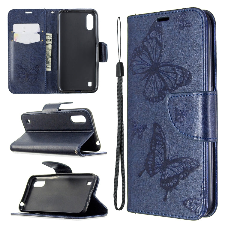 Two Butterflies Embossing Pattern Horizontal Flip Leather Case with Holder & Card Slot & Wallet & Lanyard, For Galaxy A01, For Galaxy A21